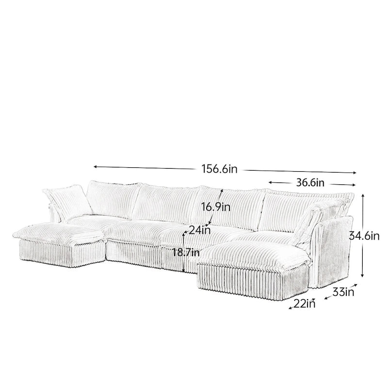 156.6 Corduroy U-Shape 4-Seater Sectional Sofa with Removable Slipcover, Deep Seat Design and French Edge Detailing 17