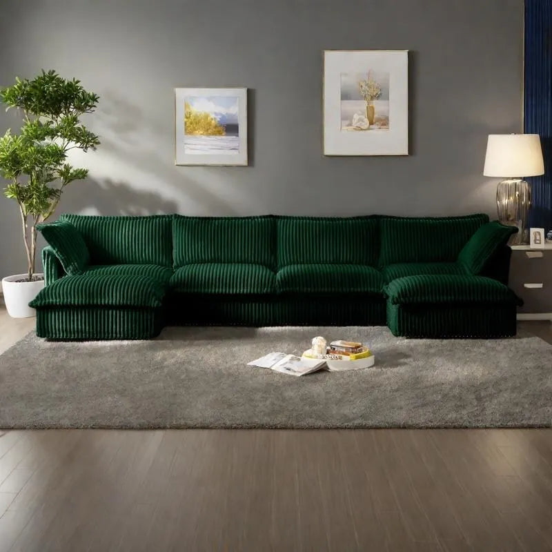 156.6 Corduroy U-Shape 4-Seater Sectional Sofa with Removable Slipcover, Deep Seat Design and French Edge Detailing 18