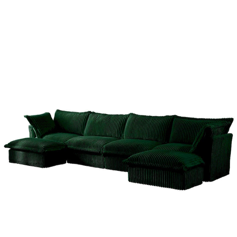 156.6 Corduroy U-Shape 4-Seater Sectional Sofa with Removable Slipcover, Deep Seat Design and French Edge Detailing 30