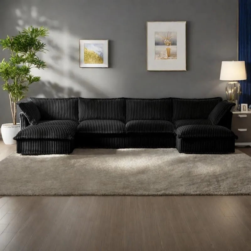 156.6 Corduroy U-Shape 4-Seater Sectional Sofa with Removable Slipcover, Deep Seat Design and French Edge Detailing 31