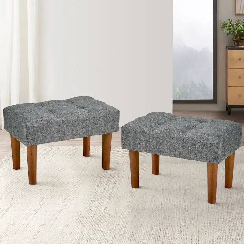 2 Pcs Small Foot Stool Ottoman, Linen Ottoman Foot Rest with Legs, Rectangle Upholstered Footrest 33