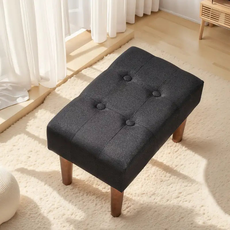 2 Pcs Small Foot Stool Ottoman, Linen Ottoman Foot Rest with Legs, Rectangle Upholstered Footrest 4