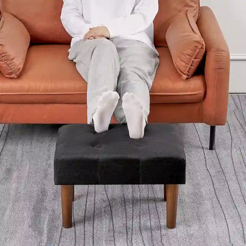 2 Pcs Small Foot Stool Ottoman, Linen Ottoman Foot Rest with Legs, Rectangle Upholstered Footrest 6