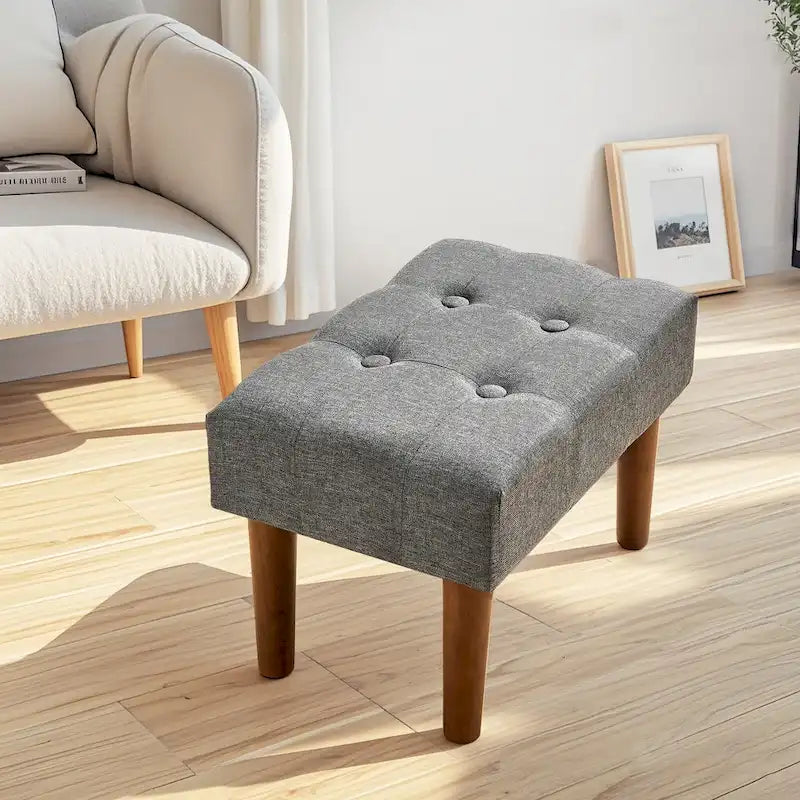 2 Pcs Small Foot Stool Ottoman, Linen Ottoman Foot Rest with Legs, Rectangle Upholstered Footrest 10