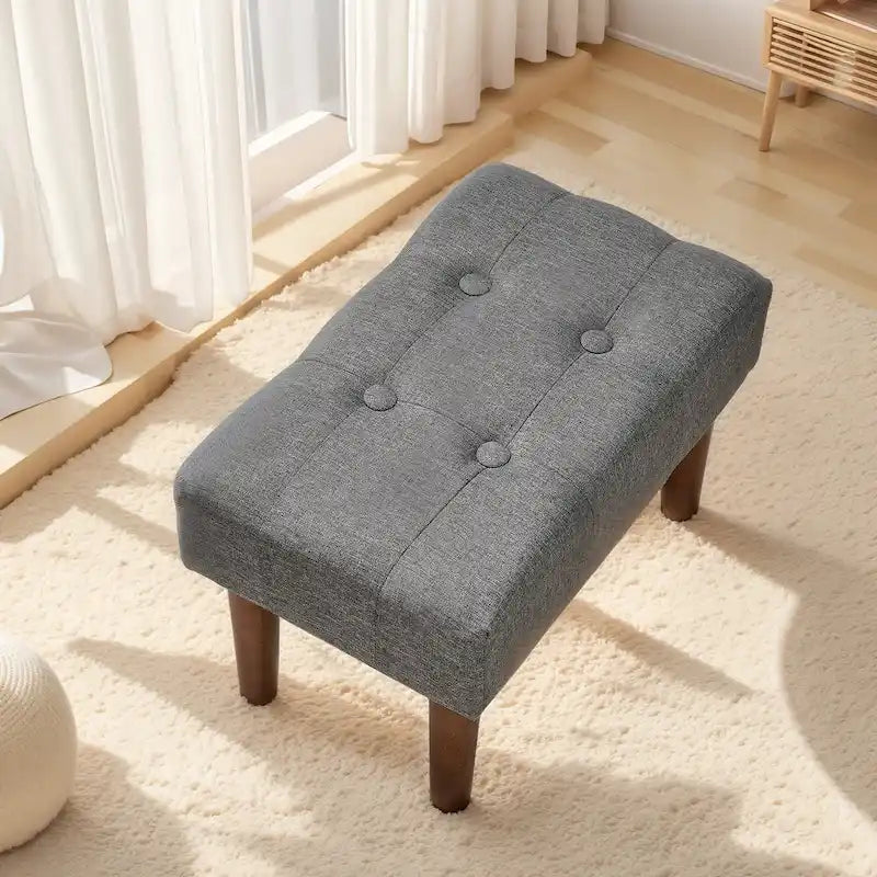 2 Pcs Small Foot Stool Ottoman, Linen Ottoman Foot Rest with Legs, Rectangle Upholstered Footrest 11