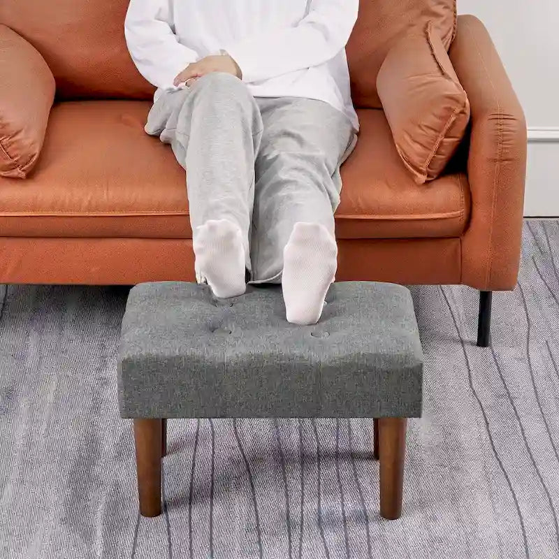 2 Pcs Small Foot Stool Ottoman, Linen Ottoman Foot Rest with Legs, Rectangle Upholstered Footrest 14
