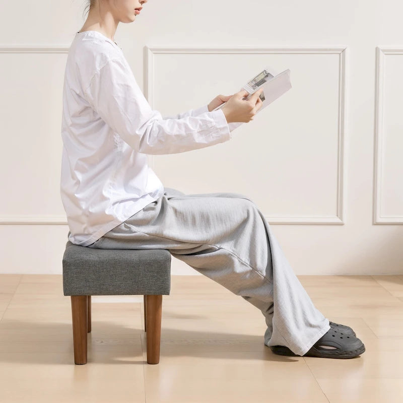 2 Pcs Small Foot Stool Ottoman, Linen Ottoman Foot Rest with Legs, Rectangle Upholstered Footrest 16