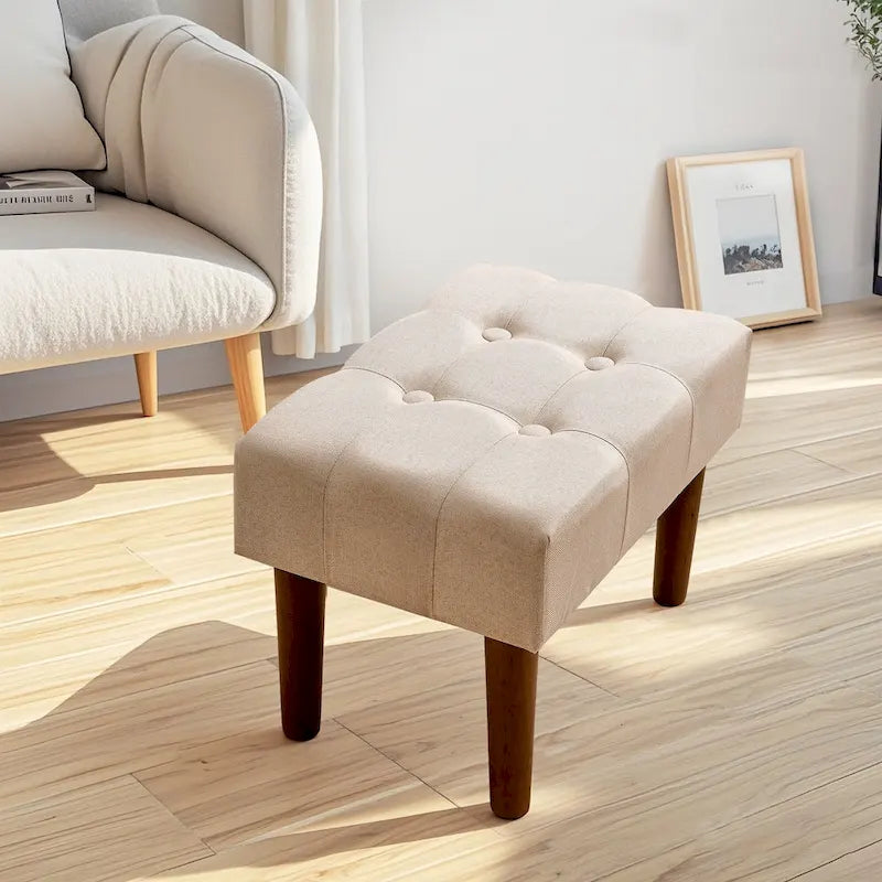 2 Pcs Small Foot Stool Ottoman, Linen Ottoman Foot Rest with Legs, Rectangle Upholstered Footrest 20