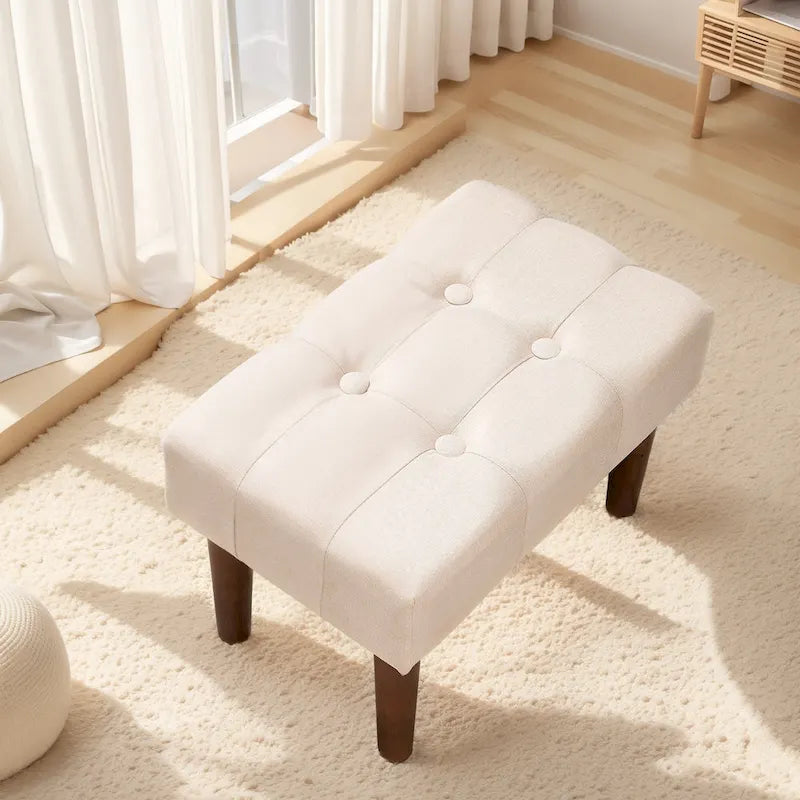 2 Pcs Small Foot Stool Ottoman, Linen Ottoman Foot Rest with Legs, Rectangle Upholstered Footrest 23