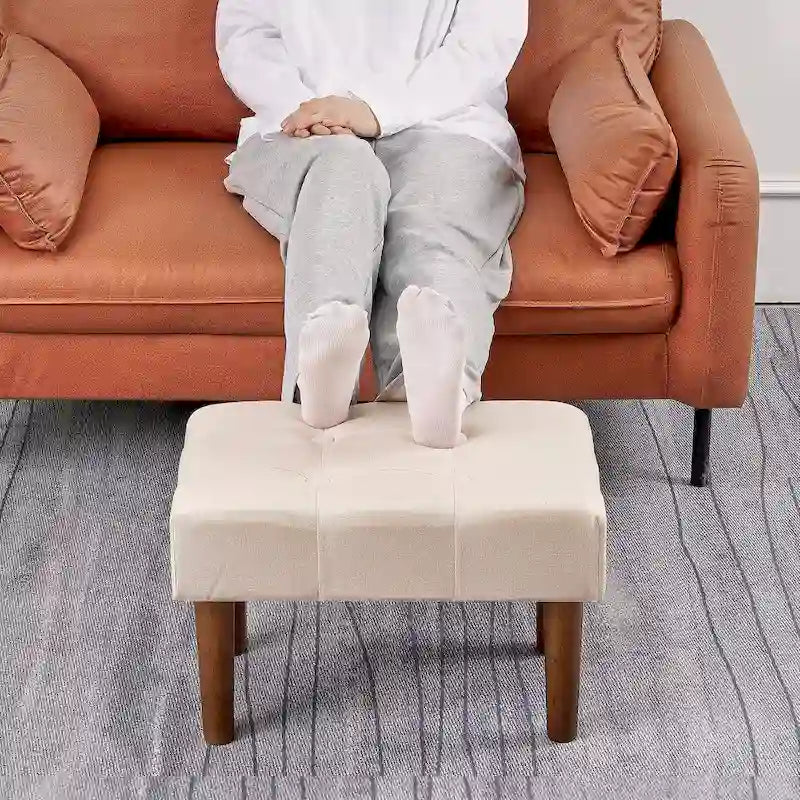2 Pcs Small Foot Stool Ottoman, Linen Ottoman Foot Rest with Legs, Rectangle Upholstered Footrest 26