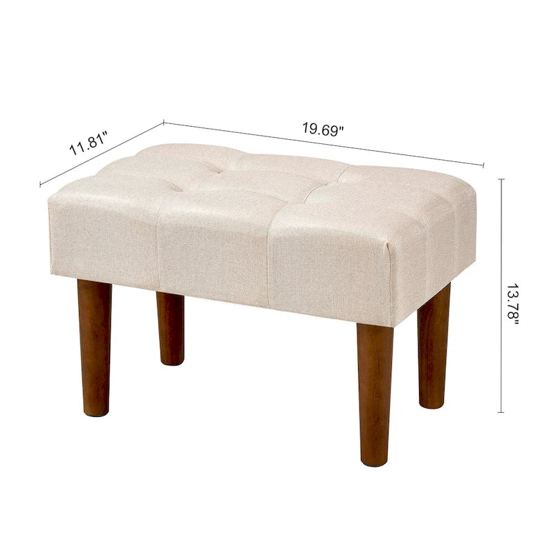 2 Pcs Small Foot Stool Ottoman, Linen Ottoman Foot Rest with Legs, Rectangle Upholstered Footrest 28