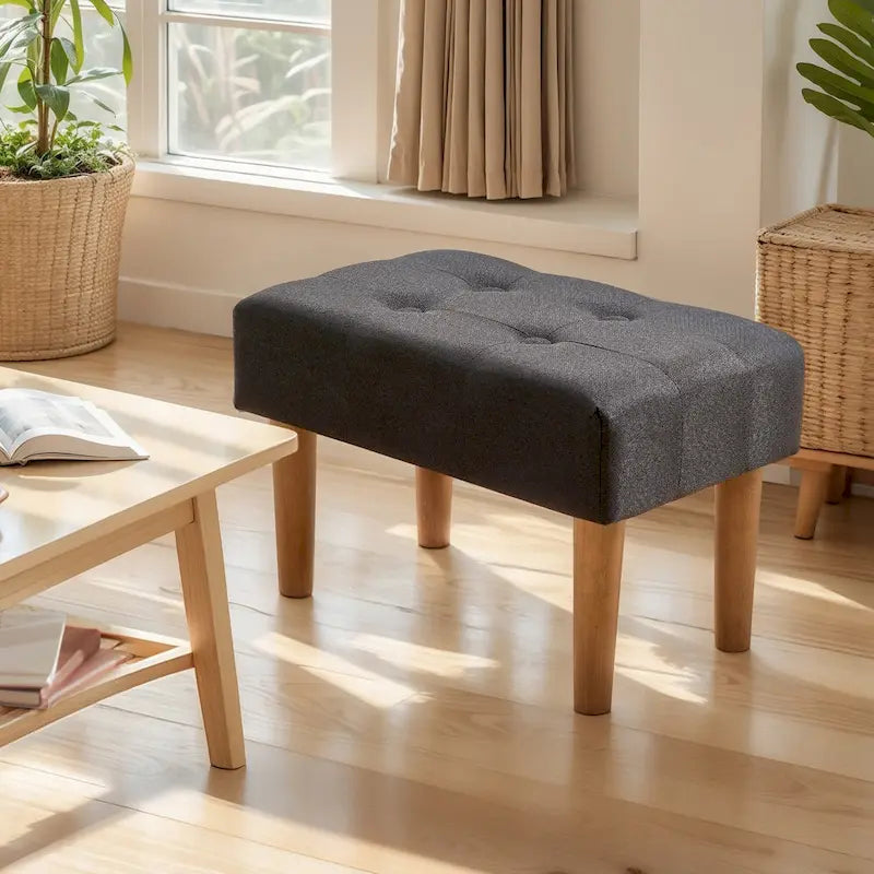 2 Pcs Small Foot Stool Ottoman, Linen Ottoman Foot Rest with Legs, Rectangle Upholstered Footrest 29