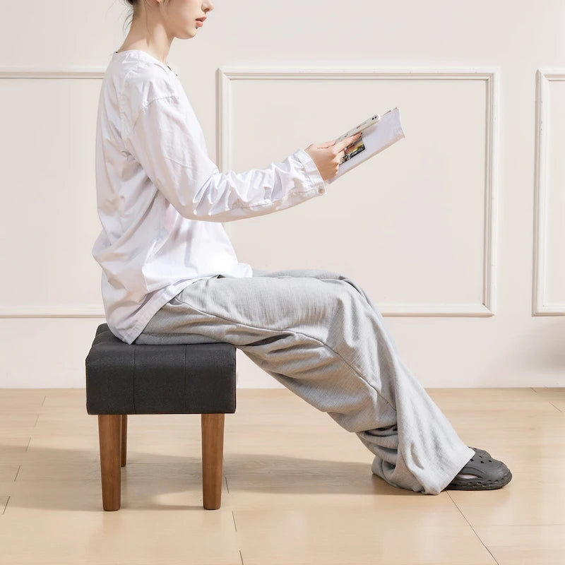 2 Pcs Small Foot Stool Ottoman, Linen Ottoman Foot Rest with Legs, Rectangle Upholstered Footrest 30