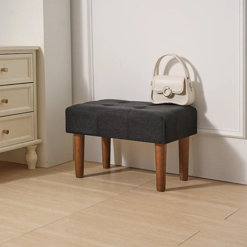 2 Pcs Small Foot Stool Ottoman, Linen Ottoman Foot Rest with Legs, Rectangle Upholstered Footrest 32