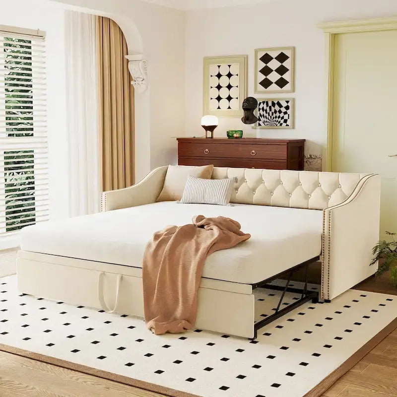 Twin Size Upholstered Daybed with Pop Up Trundle, Gray 28