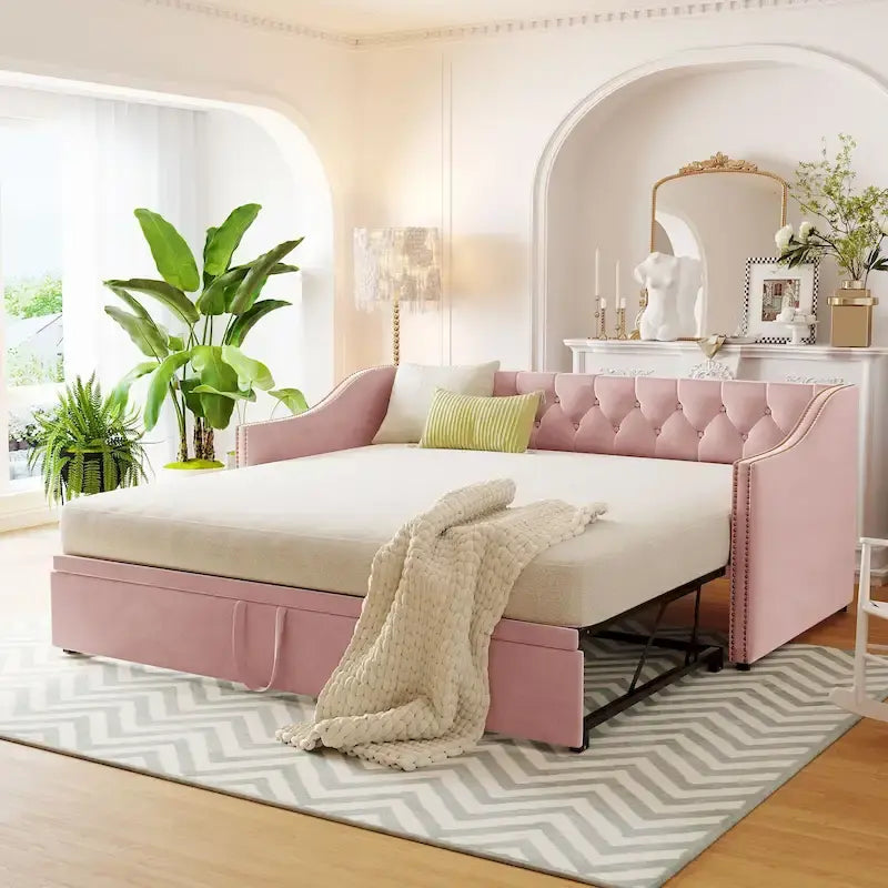 Twin Size Upholstered Daybed with Pop Up Trundle, Gray 29