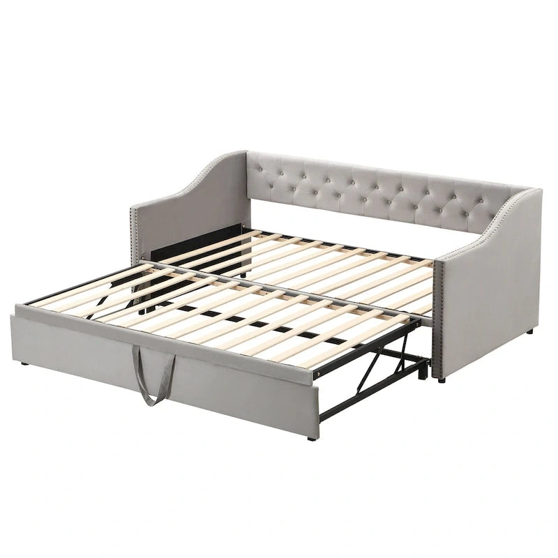 Twin Size Upholstered Daybed with Pop Up Trundle, Gray 5