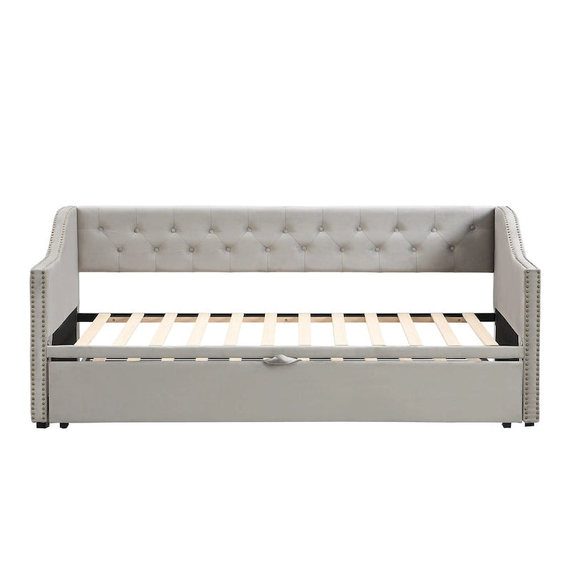 Twin Size Upholstered Daybed with Pop Up Trundle, Gray 6