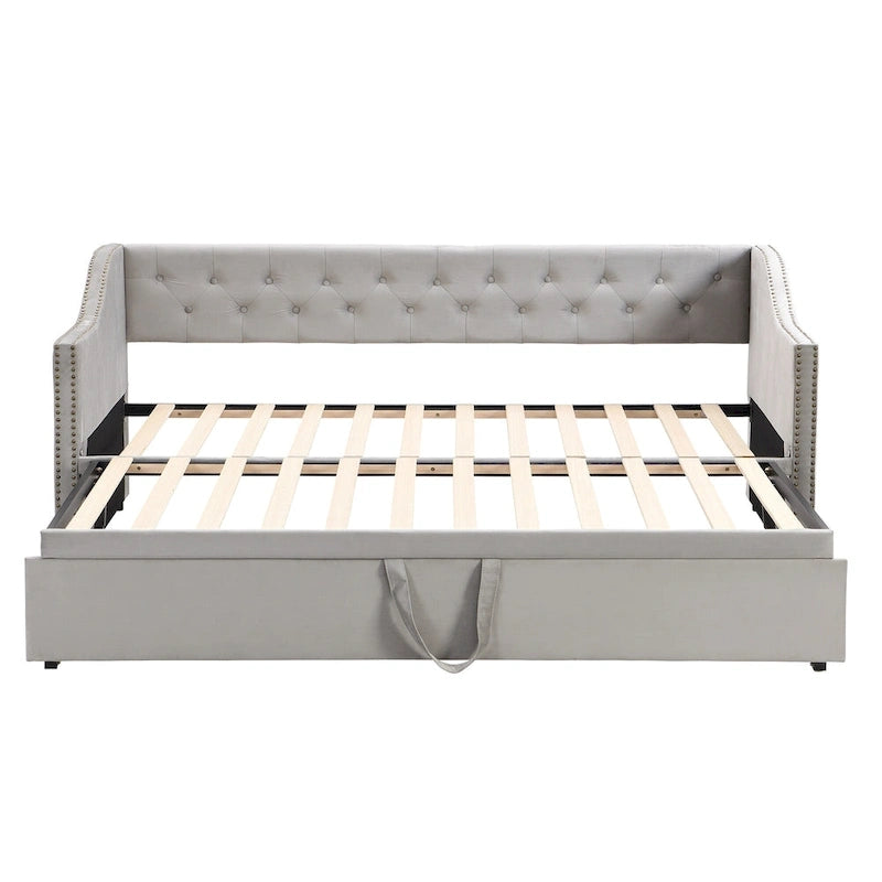Twin Size Upholstered Daybed with Pop Up Trundle, Gray 7