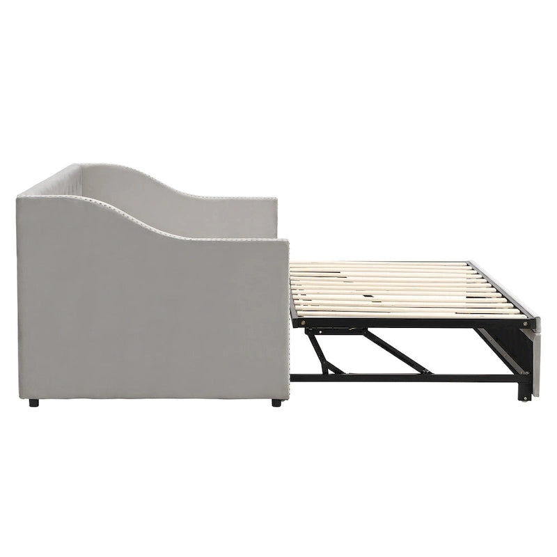 Twin Size Upholstered Daybed with Pop Up Trundle, Gray 8