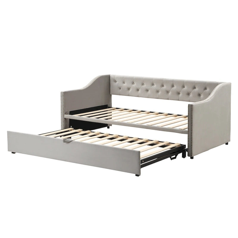 Twin Size Upholstered Daybed with Pop Up Trundle, Gray 9