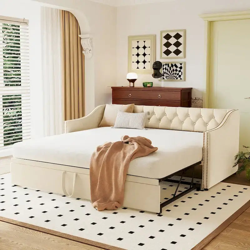 Twin Size Upholstered Daybed with Pop Up Trundle, Gray 10