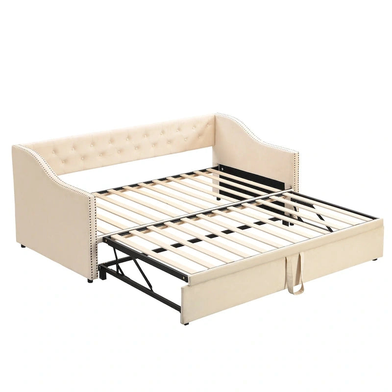 Twin Size Upholstered Daybed with Pop Up Trundle, Gray 13