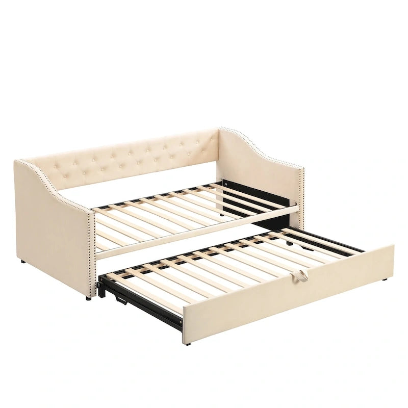 Twin Size Upholstered Daybed with Pop Up Trundle, Gray 14
