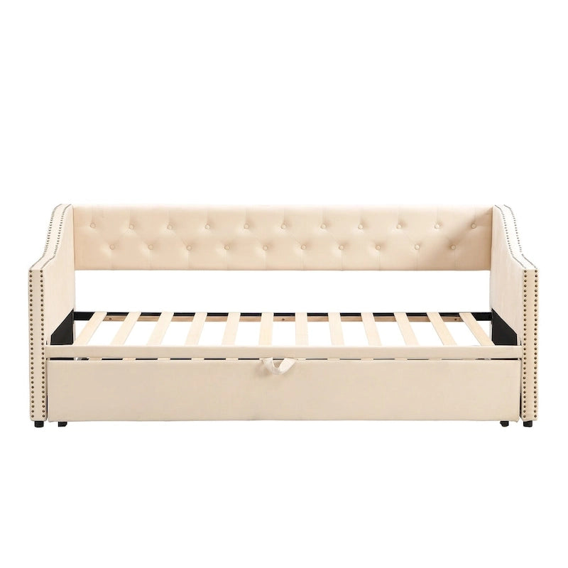 Twin Size Upholstered Daybed with Pop Up Trundle, Gray 17
