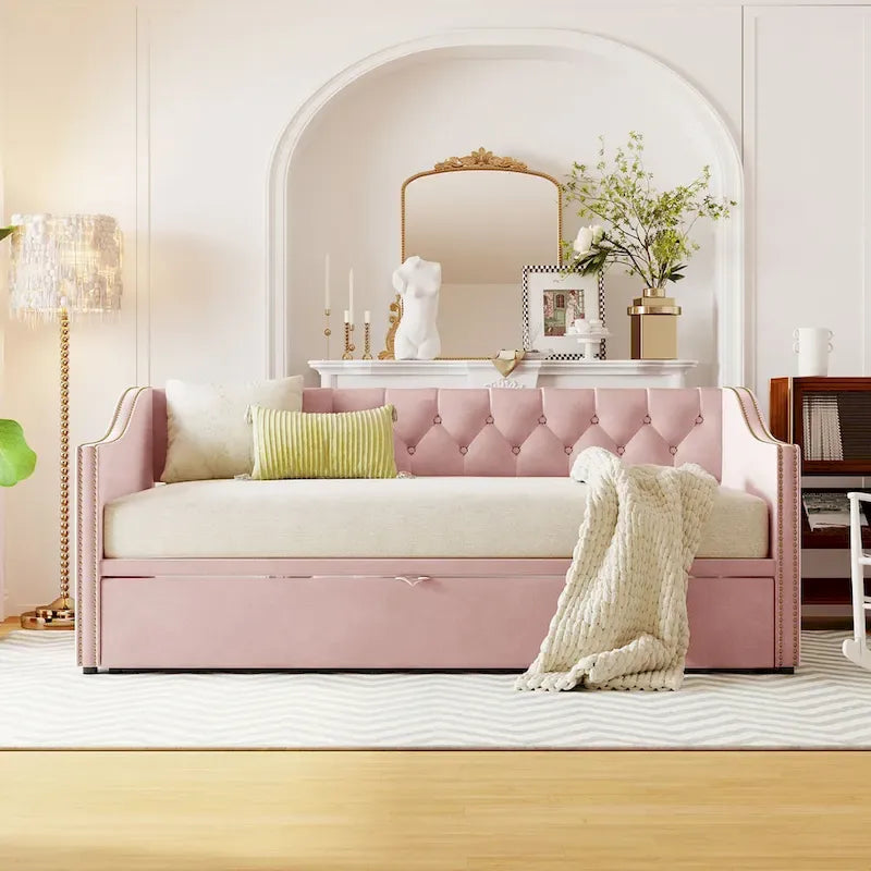 Twin Size Upholstered Daybed with Pop Up Trundle, Gray 20