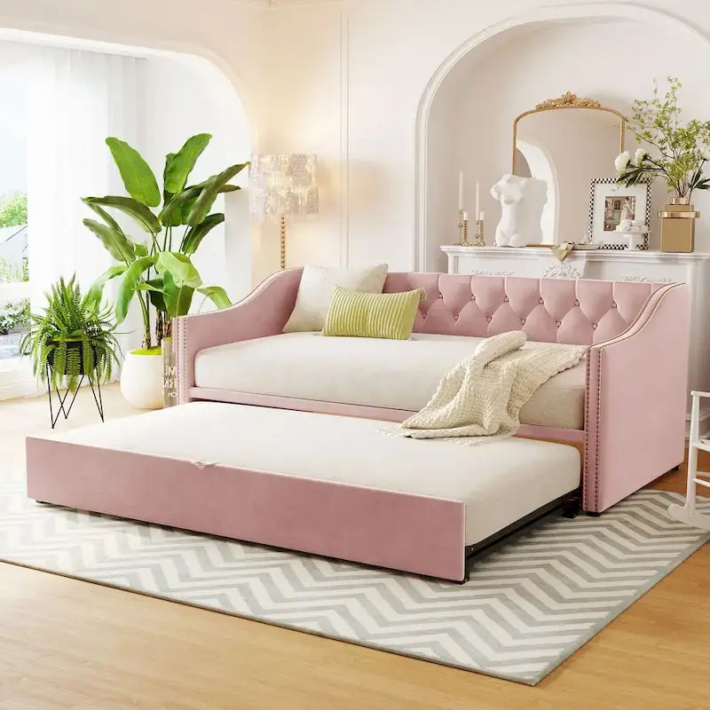 Twin Size Upholstered Daybed with Pop Up Trundle, Gray 21