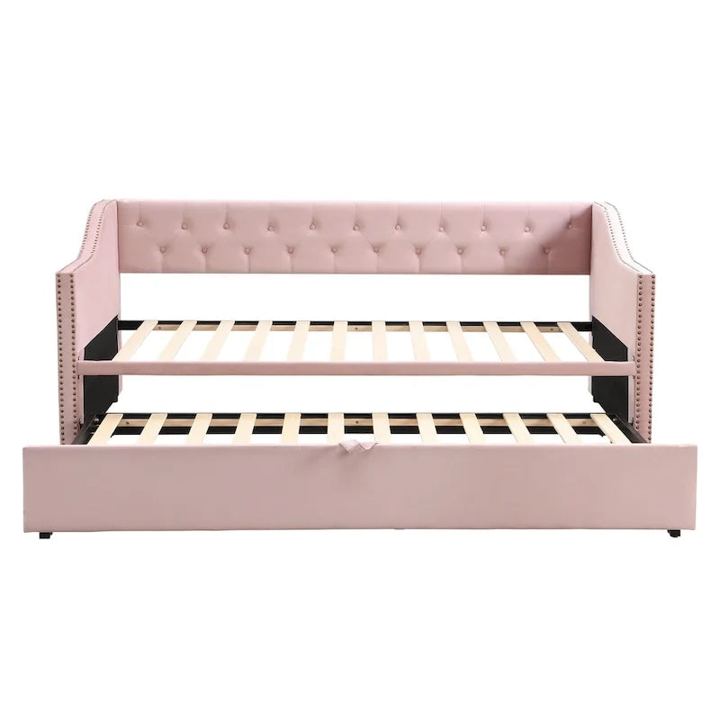 Twin Size Upholstered Daybed with Pop Up Trundle, Gray 22