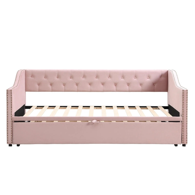 Twin Size Upholstered Daybed with Pop Up Trundle, Gray 24