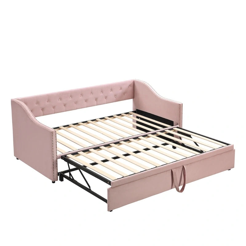 Twin Size Upholstered Daybed with Pop Up Trundle, Gray 25