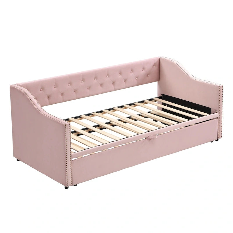 Twin Size Upholstered Daybed with Pop Up Trundle, Gray 26