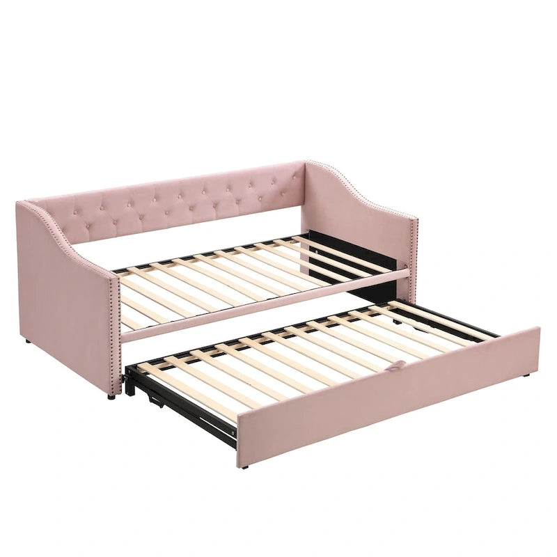 Twin Size Upholstered Daybed with Pop Up Trundle, Gray 27