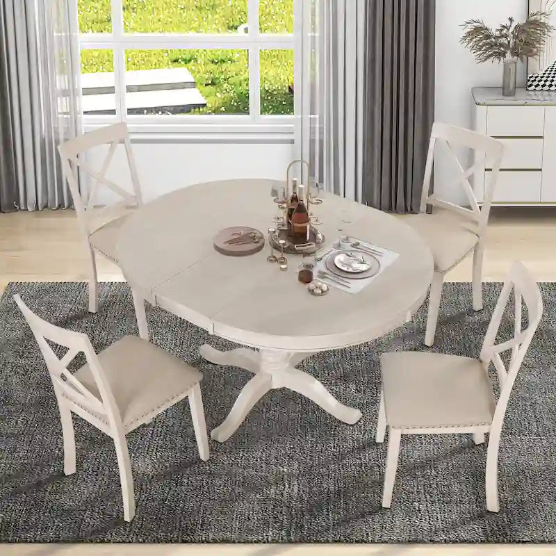 Modern Dining Table Set for 4 with Round Table and 4 Kitchen Room Chairs, 5 Piece Kitchen Table Set for Dining Room 35