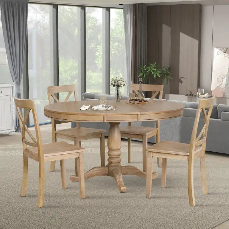 Modern Dining Table Set for 4 with Round Table and 4 Kitchen Room Chairs, 5 Piece Kitchen Table Set for Dining Room 6