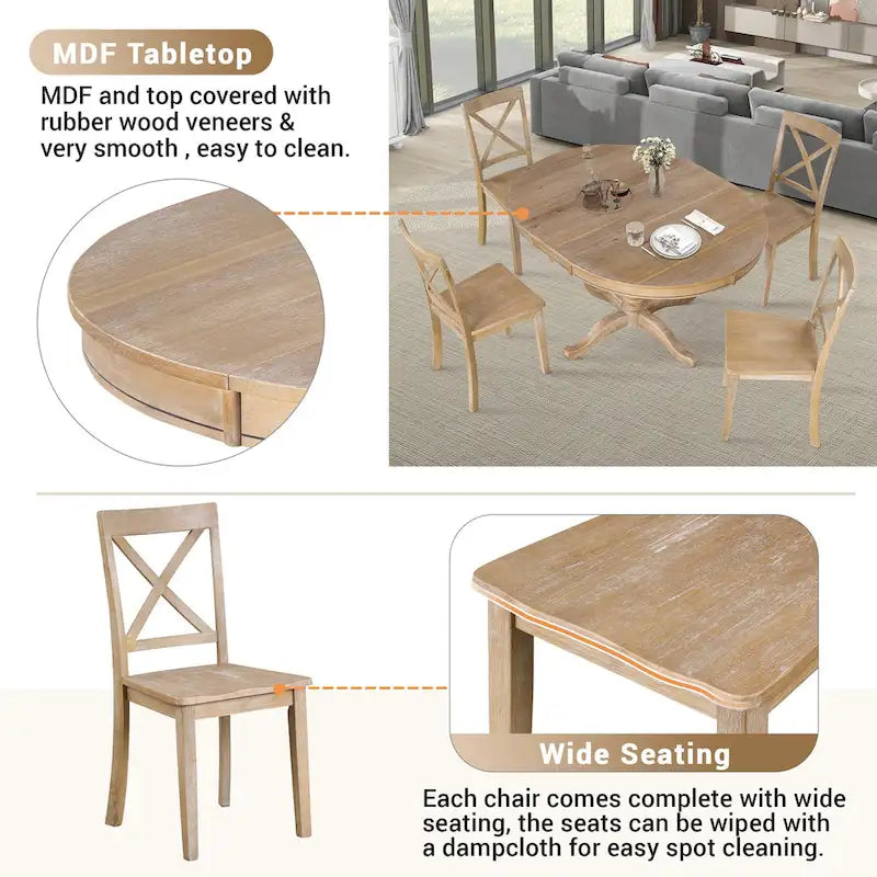 Modern Dining Table Set for 4 with Round Table and 4 Kitchen Room Chairs, 5 Piece Kitchen Table Set for Dining Room 7