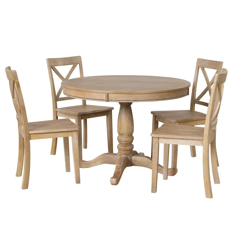 Modern Dining Table Set for 4 with Round Table and 4 Kitchen Room Chairs, 5 Piece Kitchen Table Set for Dining Room 11