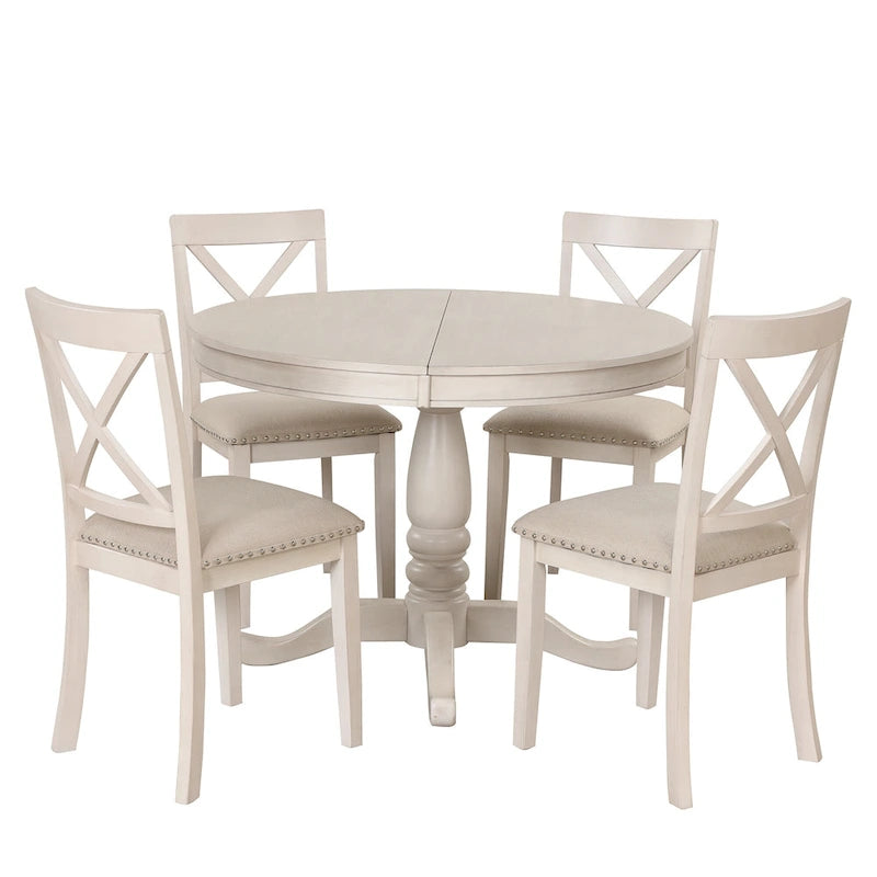 Modern Dining Table Set for 4 with Round Table and 4 Kitchen Room Chairs, 5 Piece Kitchen Table Set for Dining Room 23