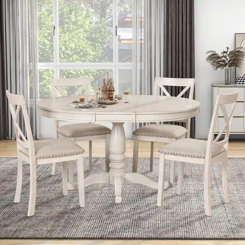 Modern Dining Table Set for 4 with Round Table and 4 Kitchen Room Chairs, 5 Piece Kitchen Table Set for Dining Room 26