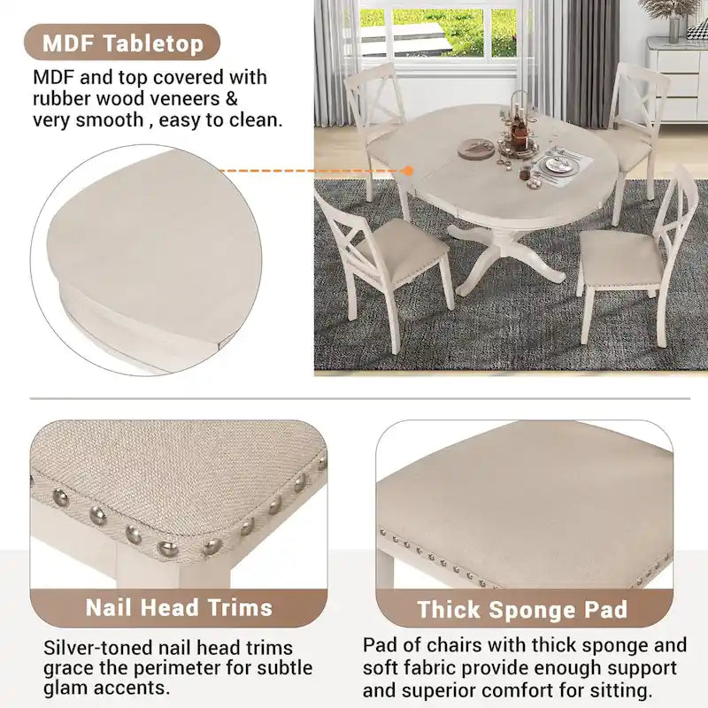 Modern Dining Table Set for 4 with Round Table and 4 Kitchen Room Chairs, 5 Piece Kitchen Table Set for Dining Room 27