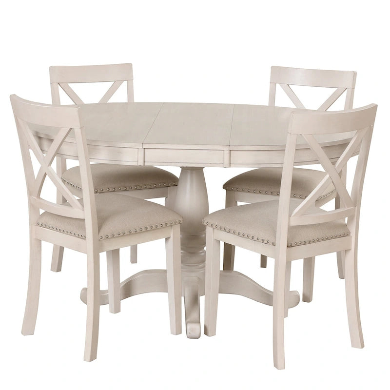 Modern Dining Table Set for 4 with Round Table and 4 Kitchen Room Chairs, 5 Piece Kitchen Table Set for Dining Room 31