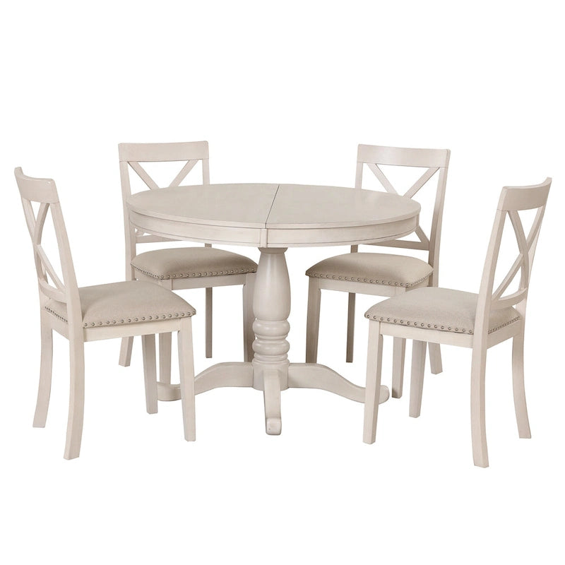 Modern Dining Table Set for 4 with Round Table and 4 Kitchen Room Chairs, 5 Piece Kitchen Table Set for Dining Room 33