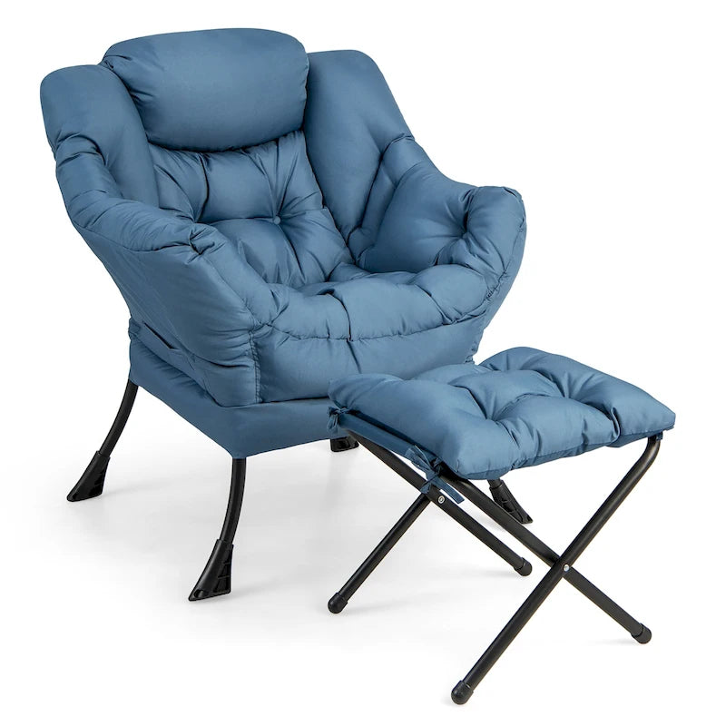 Gymax Lazy Sofa Chair Accent Leisure Armchair with Folding Footrest & 32