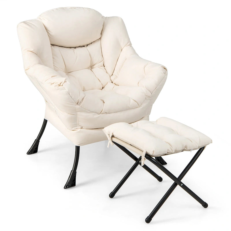 Gymax Lazy Sofa Chair Accent Leisure Armchair with Folding Footrest & 33