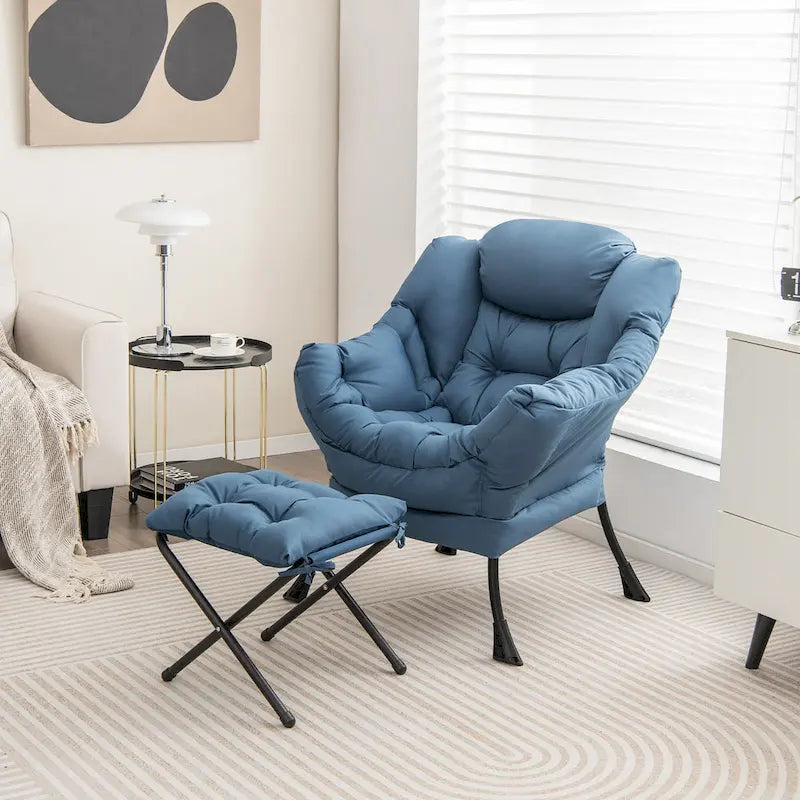 Gymax Lazy Sofa Chair Accent Leisure Armchair with Folding Footrest & 3