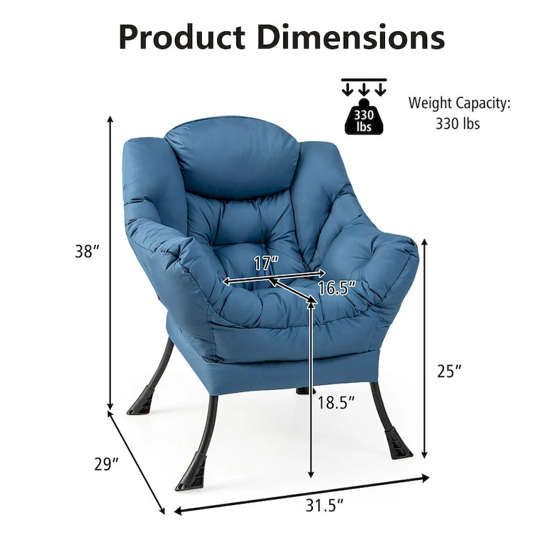 Gymax Lazy Sofa Chair Accent Leisure Armchair with Folding Footrest & 4