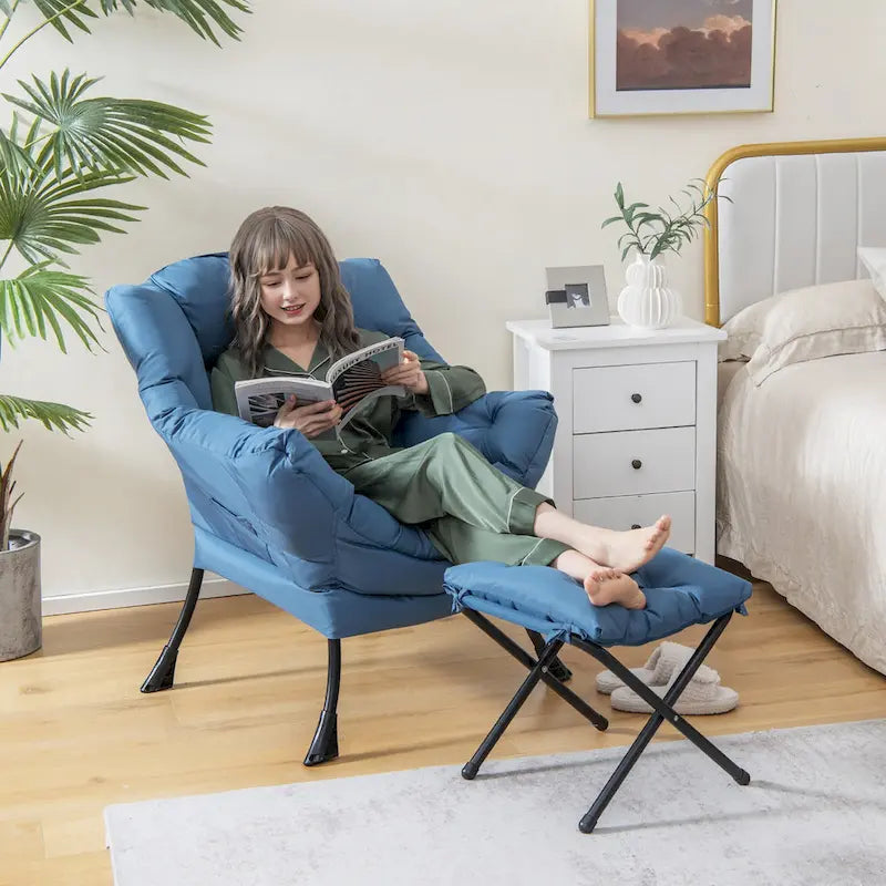 Gymax Lazy Sofa Chair Accent Leisure Armchair with Folding Footrest & 5
